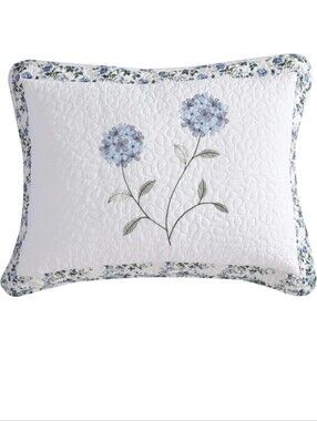 Carnation Standard Sham Bedspread, Lightweight Quilted Embroidered, Blue